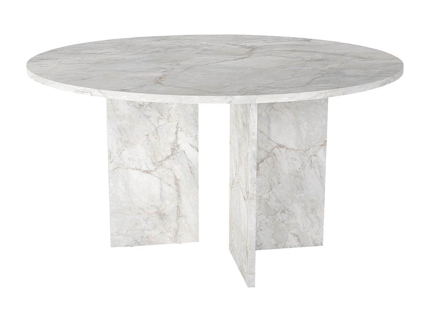 Table à manger ronde 6 personnes - Effet marbre blanc - TOPANIA