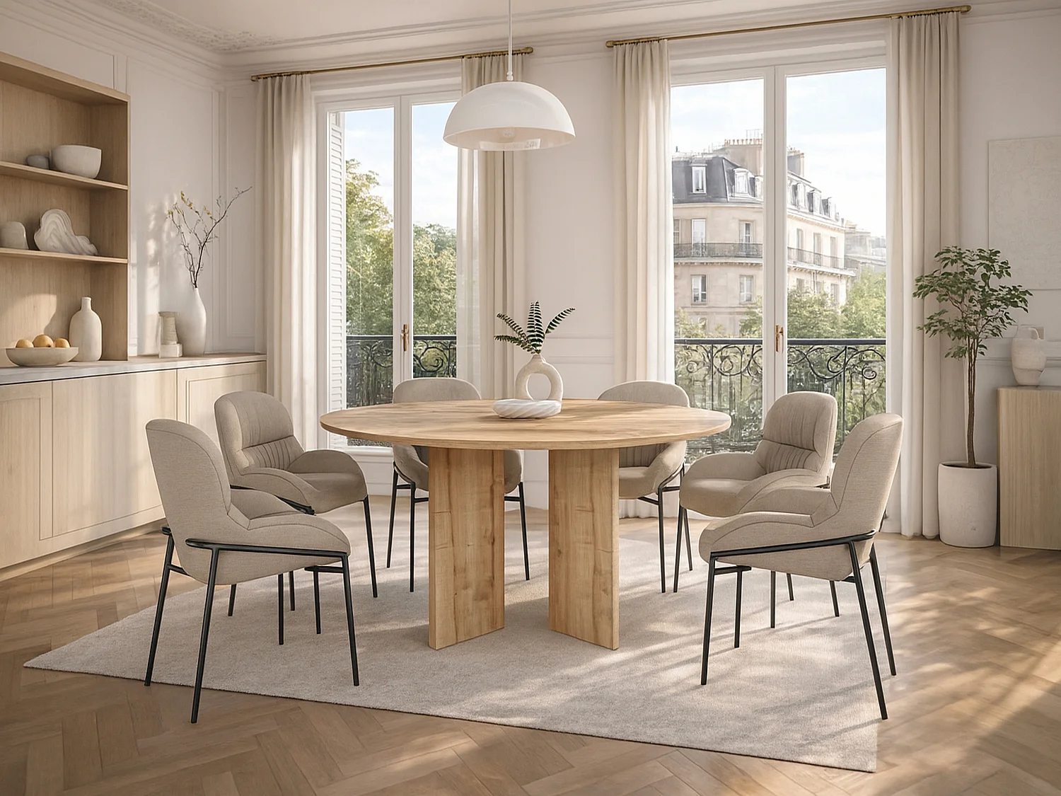 Table à manger ronde 6 personnes - Naturel clair - TOPANIA