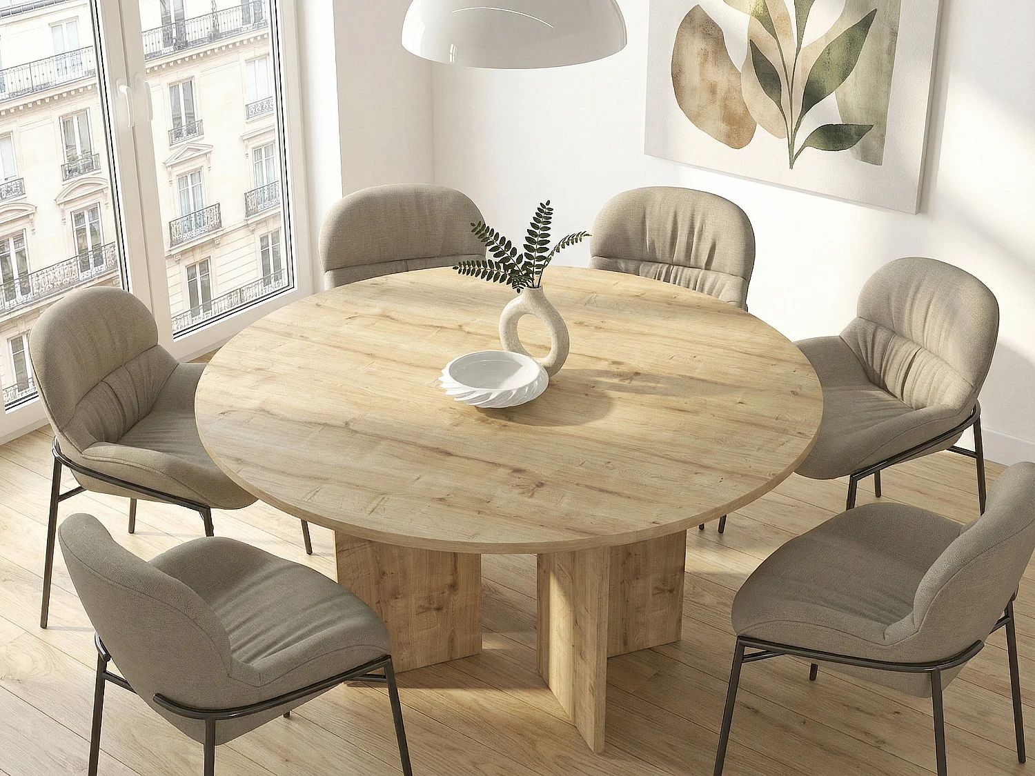 Table à manger ronde 6 personnes - Naturel clair - TOPANIA