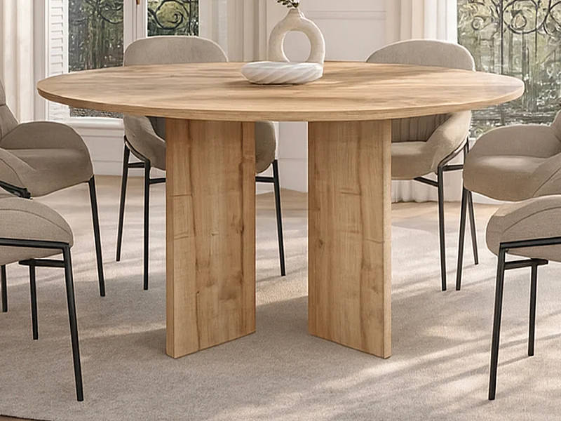 Table à manger ronde 6 personnes - Naturel clair - TOPANIA