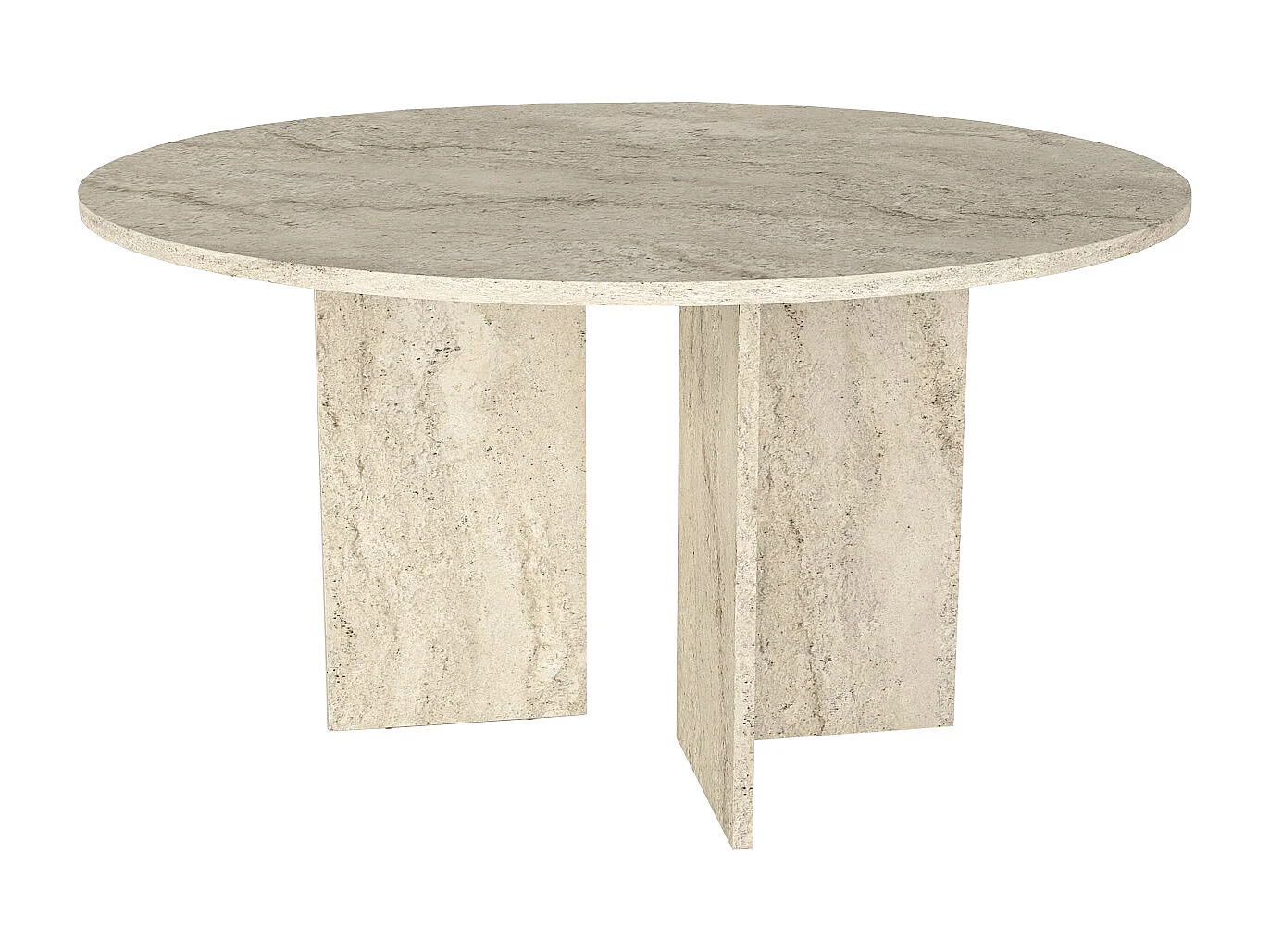 Table à manger ronde 6 personnes - Effet travertin beige - TOPANIA