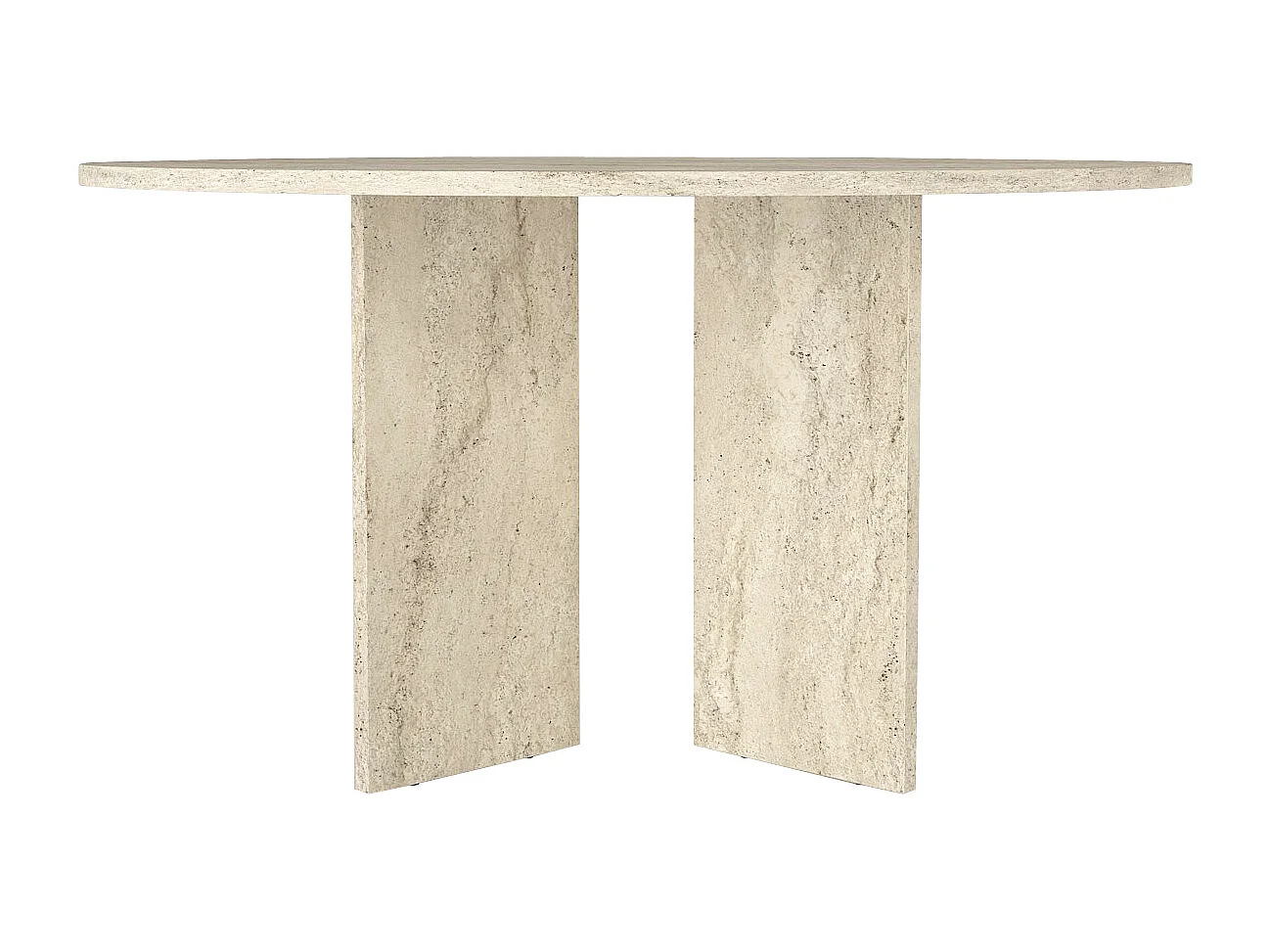 Table à manger ronde 6 personnes - Effet travertin beige - TOPANIA