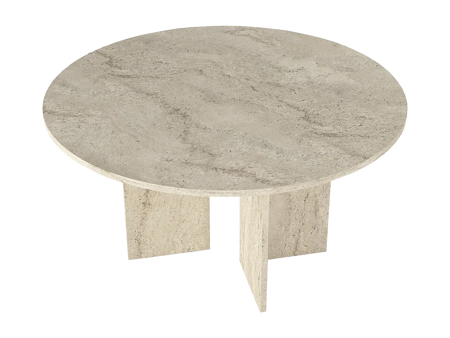 Table à manger ronde 6 personnes - Effet travertin beige - TOPANIA
