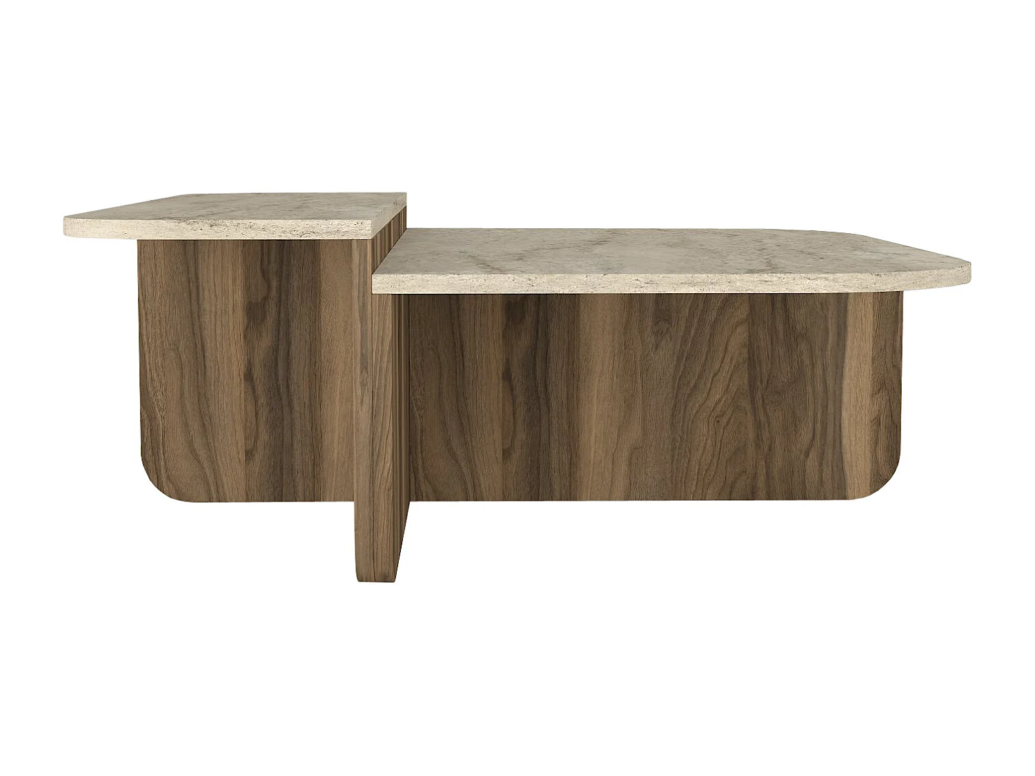Table basse - Effet travertin beige et naturel foncé - MARALIA