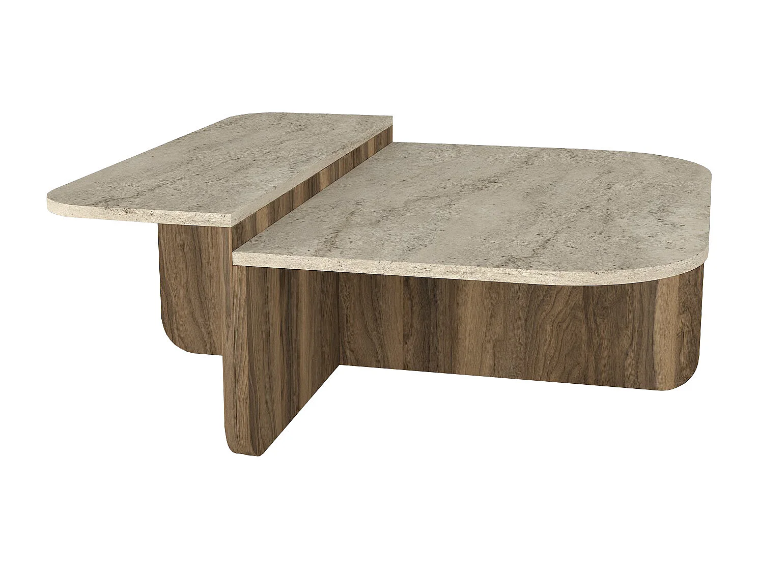 Table basse - Effet travertin beige et naturel foncé - MARALIA
