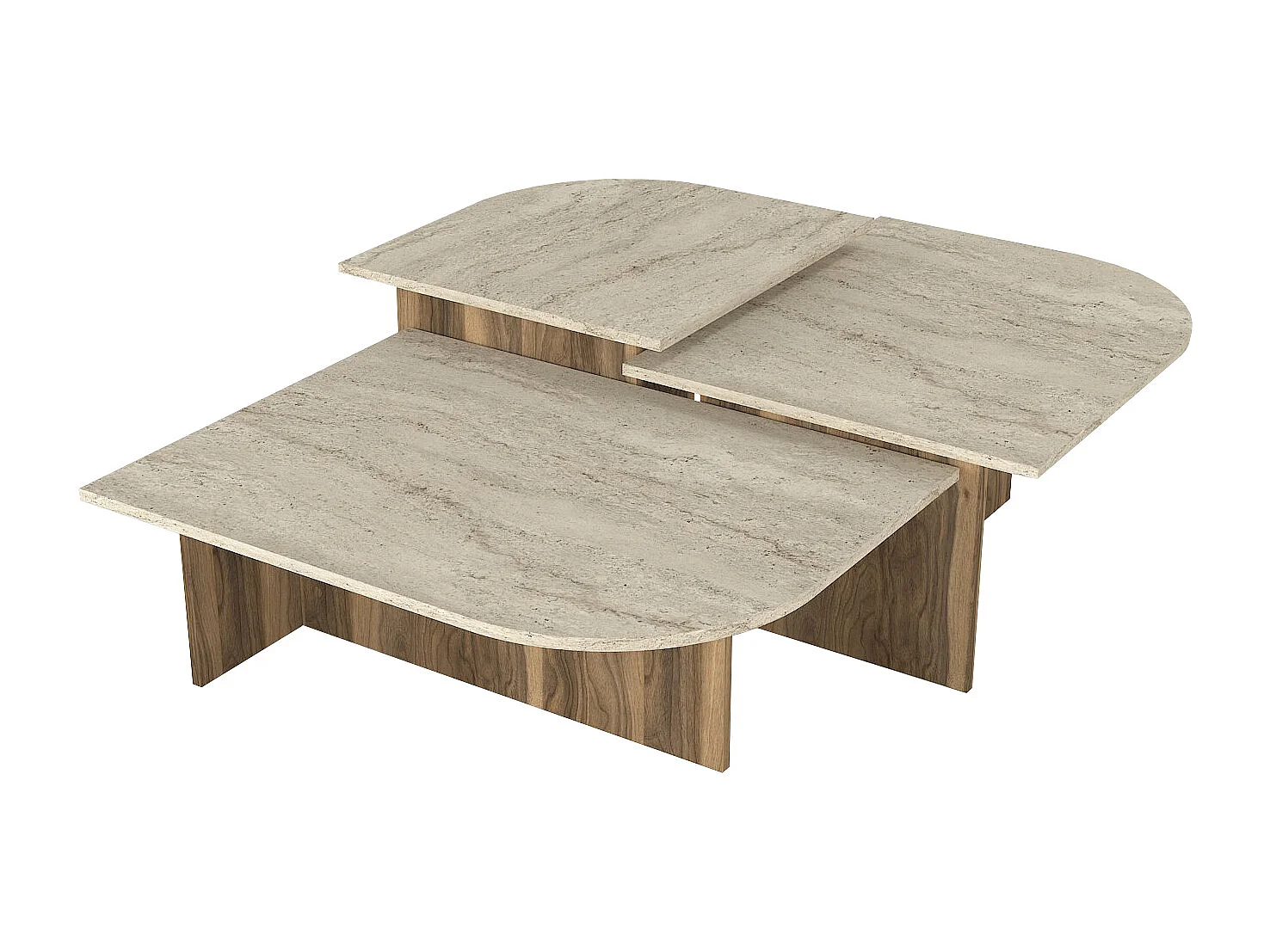Tables basses gigognes - Effet travertin beige et naturel foncé - OMELINA