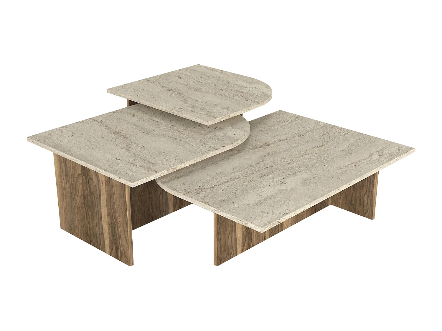 Tables basses gigognes - Effet travertin beige et naturel foncé - OMELINA