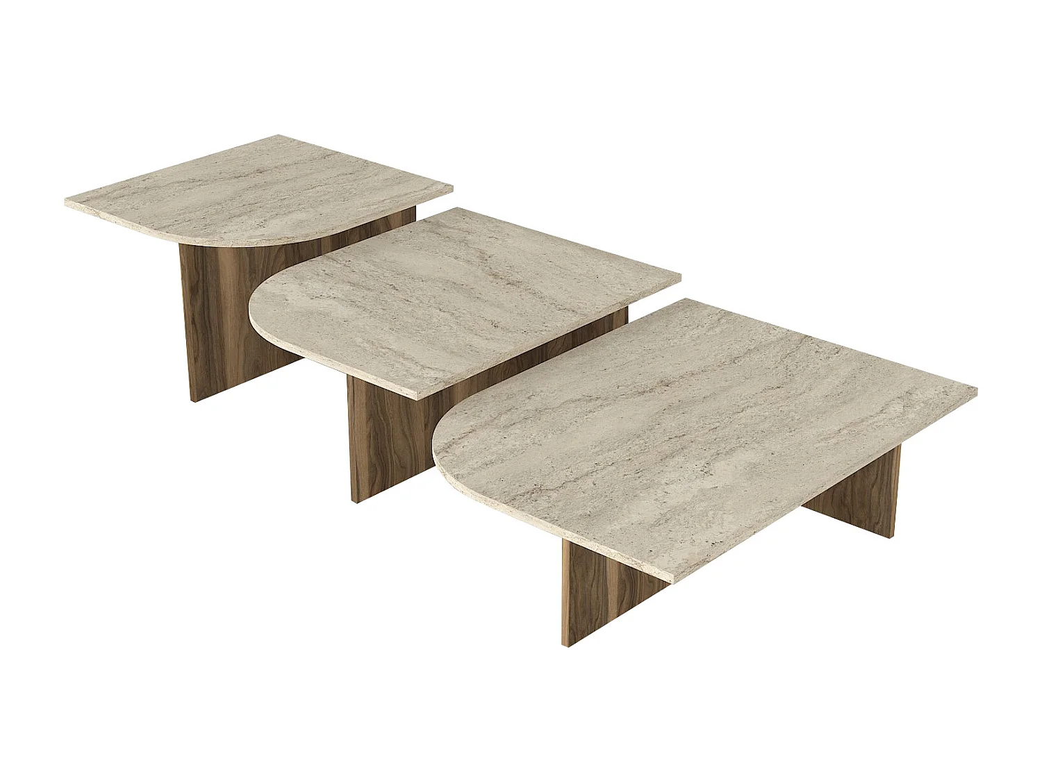 Tables basses gigognes - Effet travertin beige et naturel foncé - OMELINA