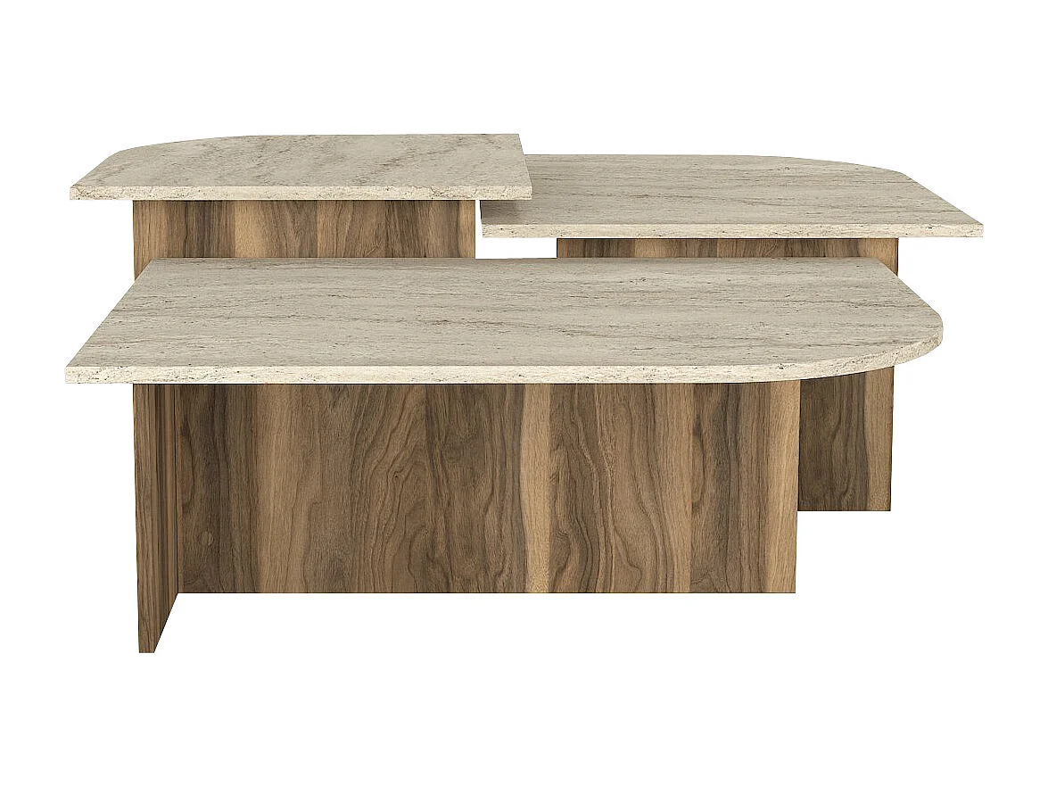 Tables basses gigognes - Effet travertin beige et naturel foncé - OMELINA