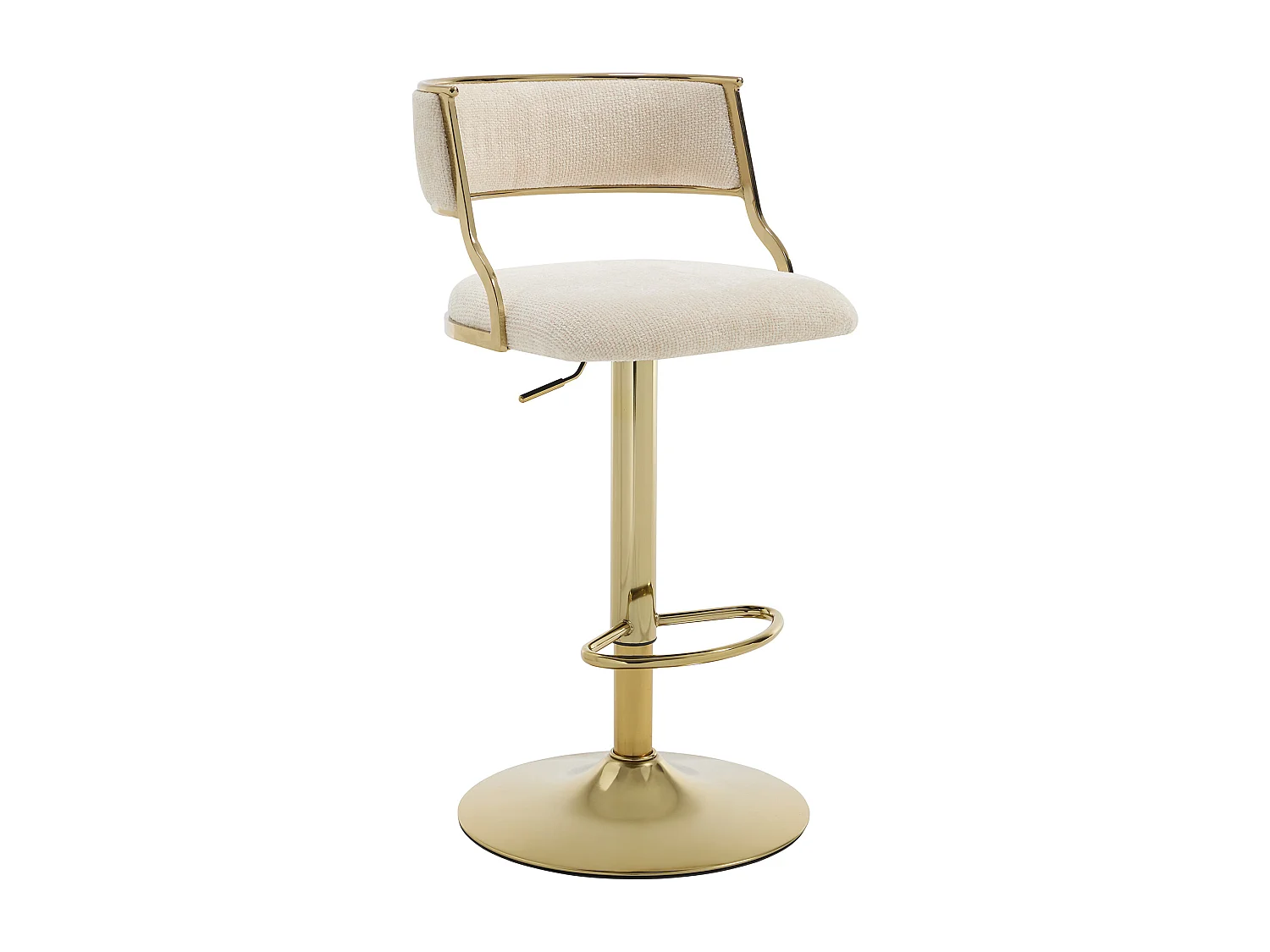 Sgabello da bar in tessuto testurizzato e metallo dorato Altezza regolabile Crema - Lotto di 2 - MAYEMA