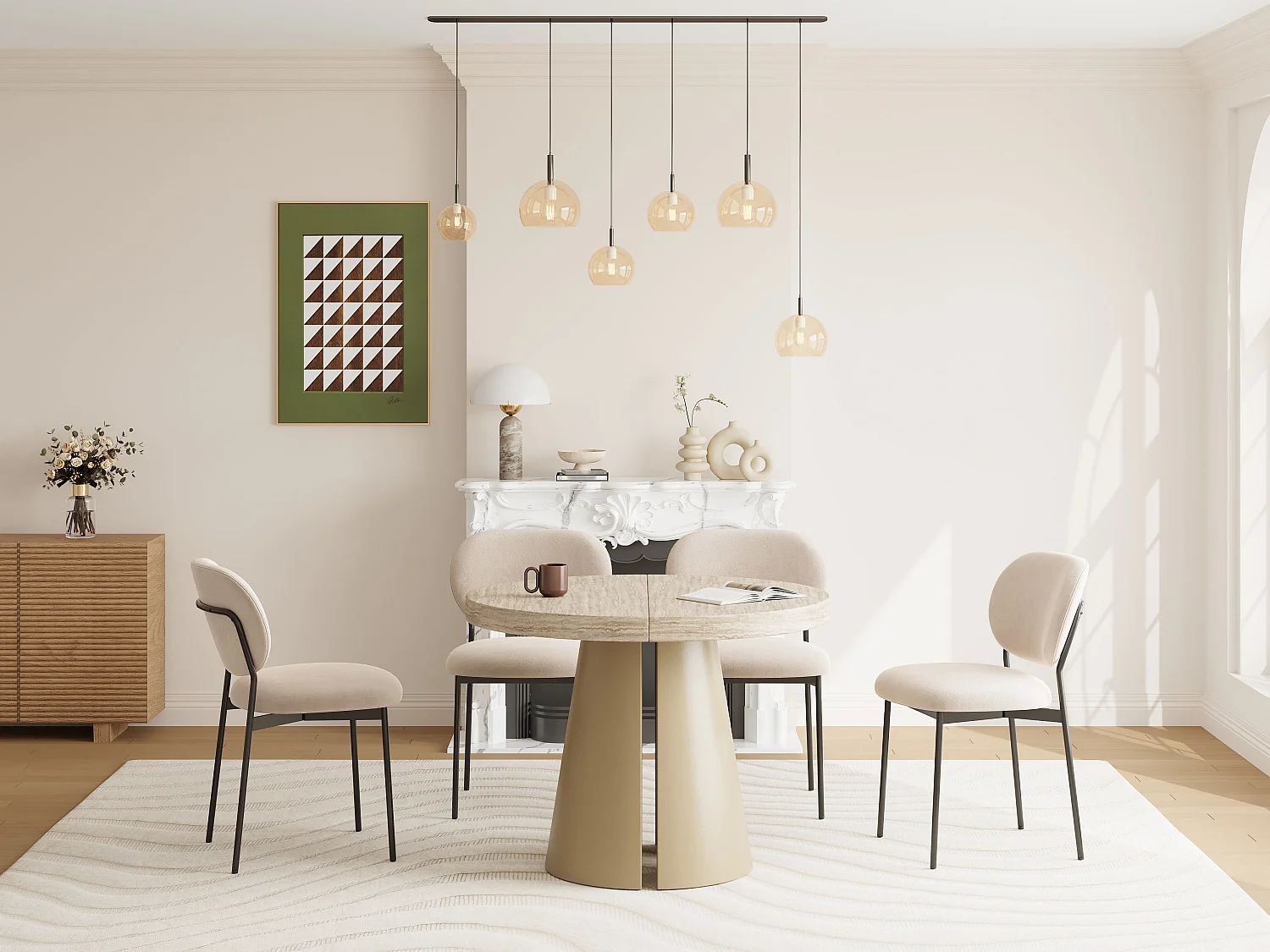 Table à manger extensible 4 à 12 personnes en MDF et métal beige - Effet travertin beige - JARELIA