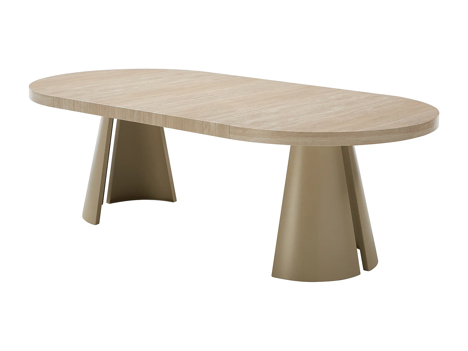 Table à manger extensible 4 à 12 personnes en MDF et métal beige - Effet travertin beige - JARELIA