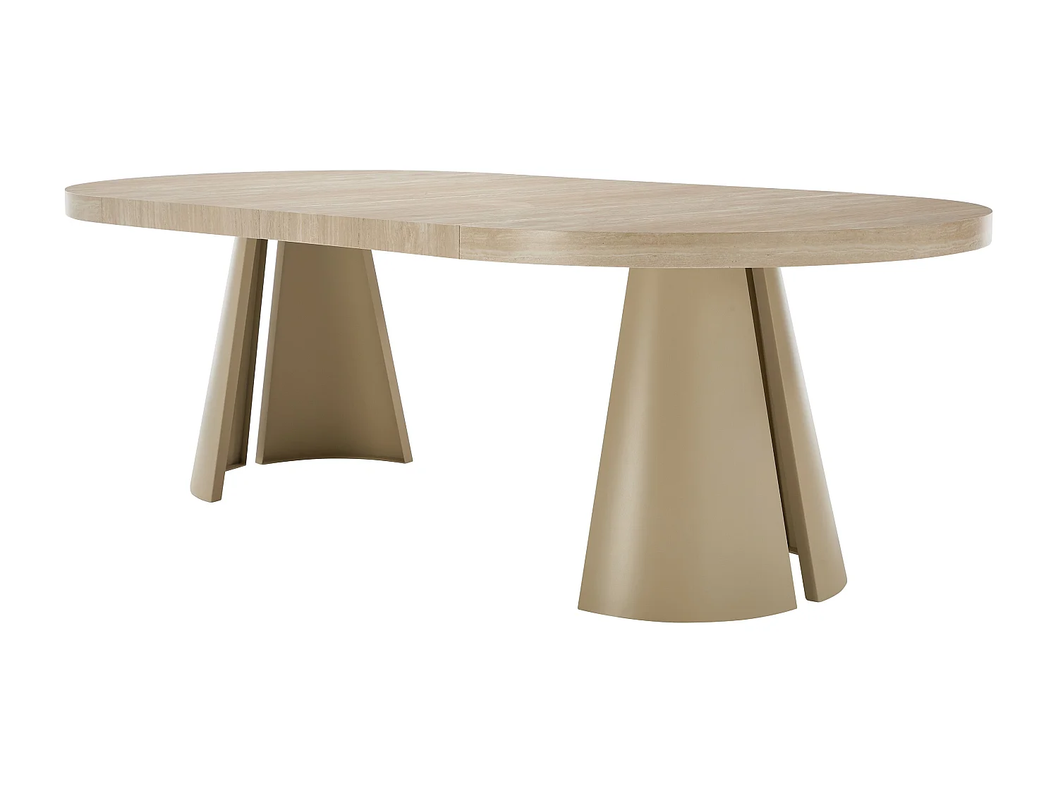 Table à manger extensible 4 à 12 personnes en MDF et métal beige - Effet travertin beige - JARELIA