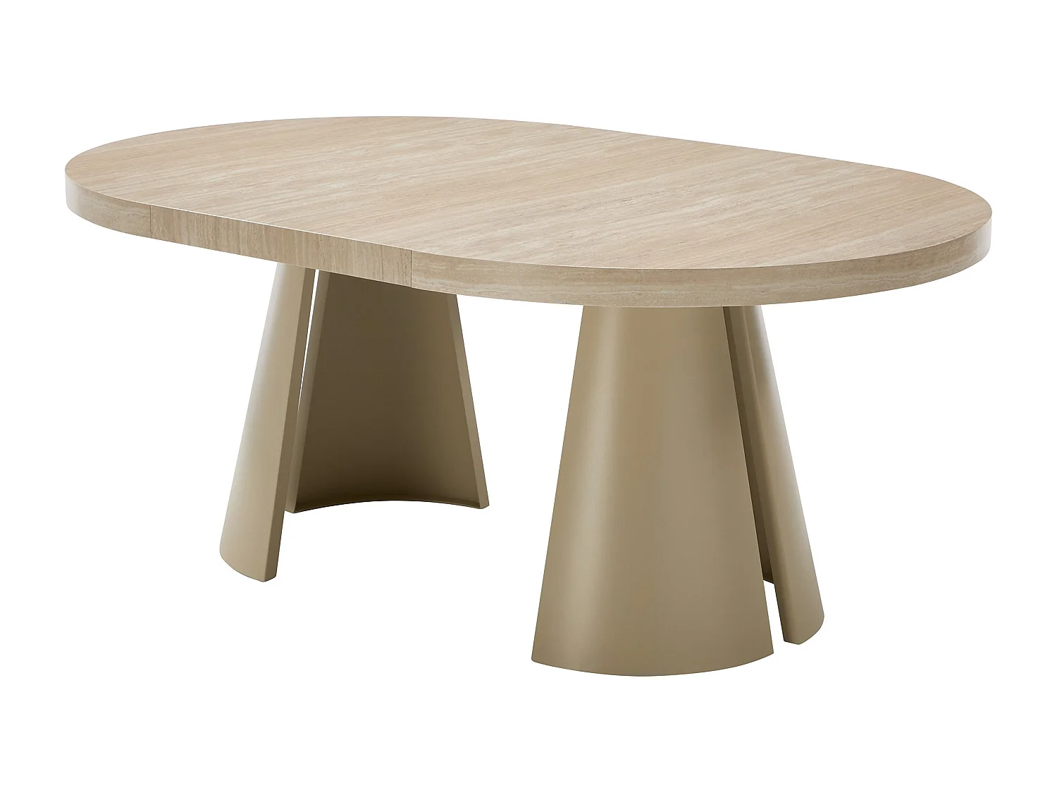 Table à manger extensible 4 à 12 personnes en MDF et métal beige - Effet travertin beige - JARELIA