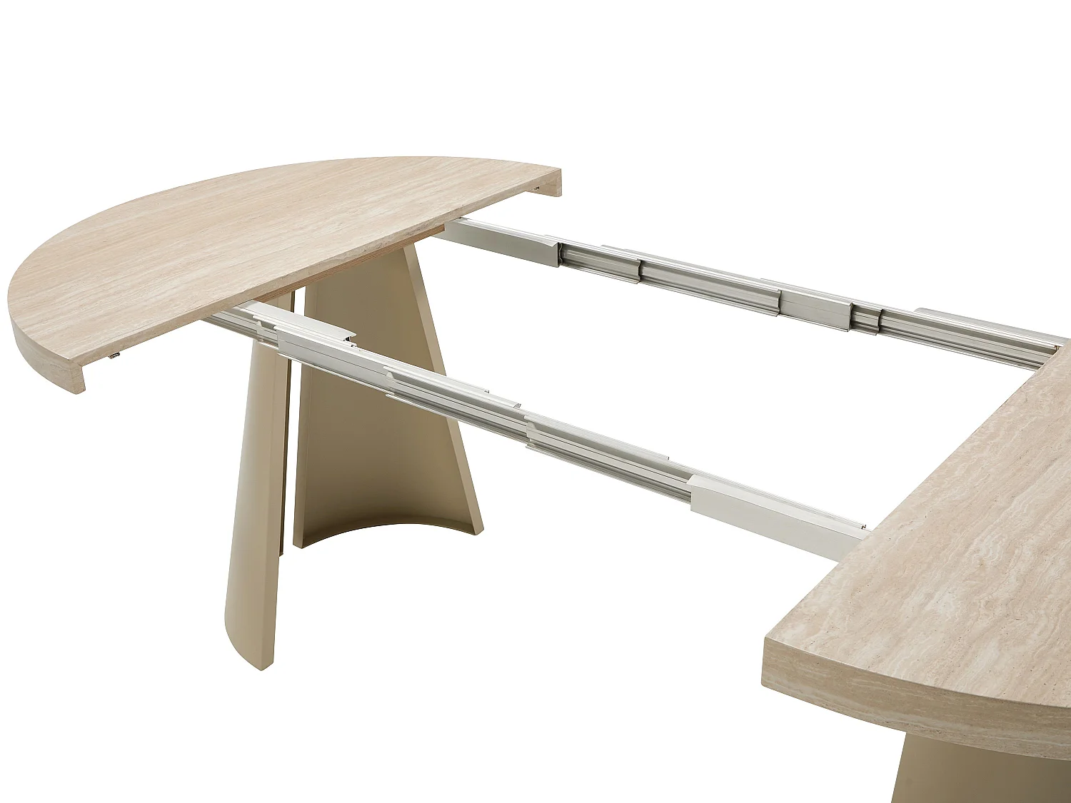 Table à manger extensible 4 à 12 personnes en MDF et métal beige - Effet travertin beige - JARELIA