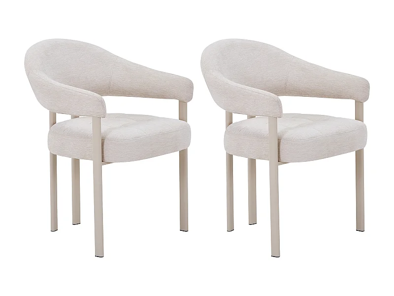 Lot de 2 chaises en tissu texturé et métal - Beige - ALORINA