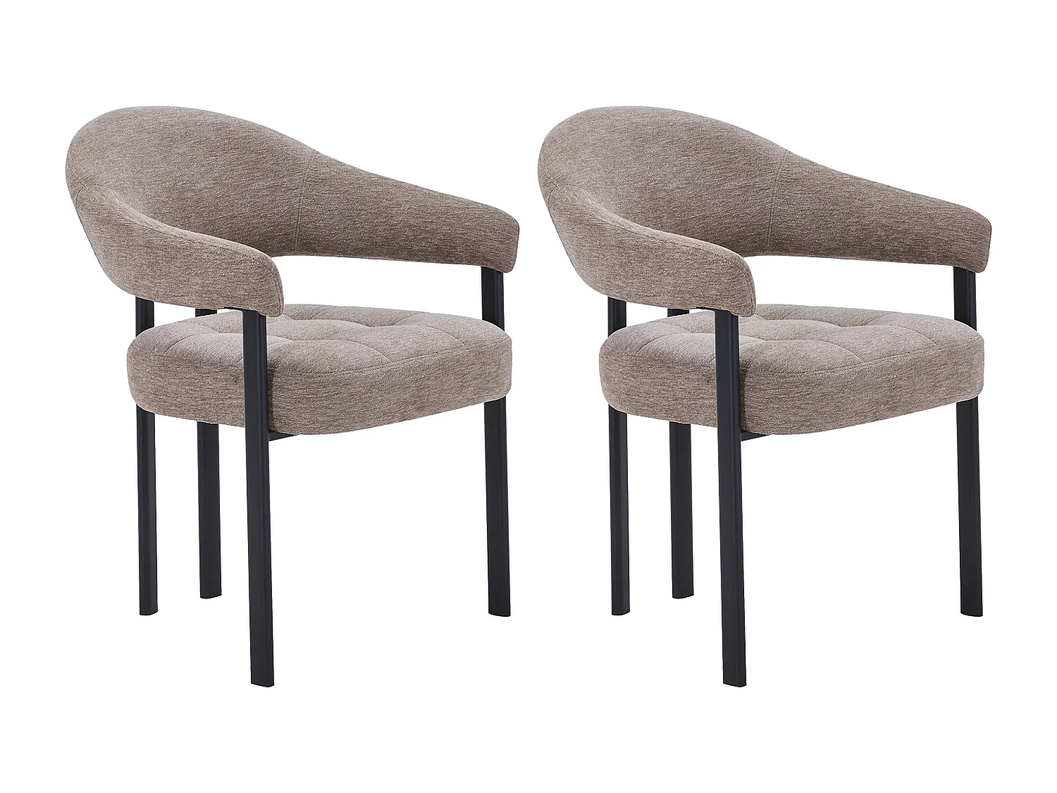 Lot de 2 chaises en tissu texturé et métal noir - Taupe - ALORINA