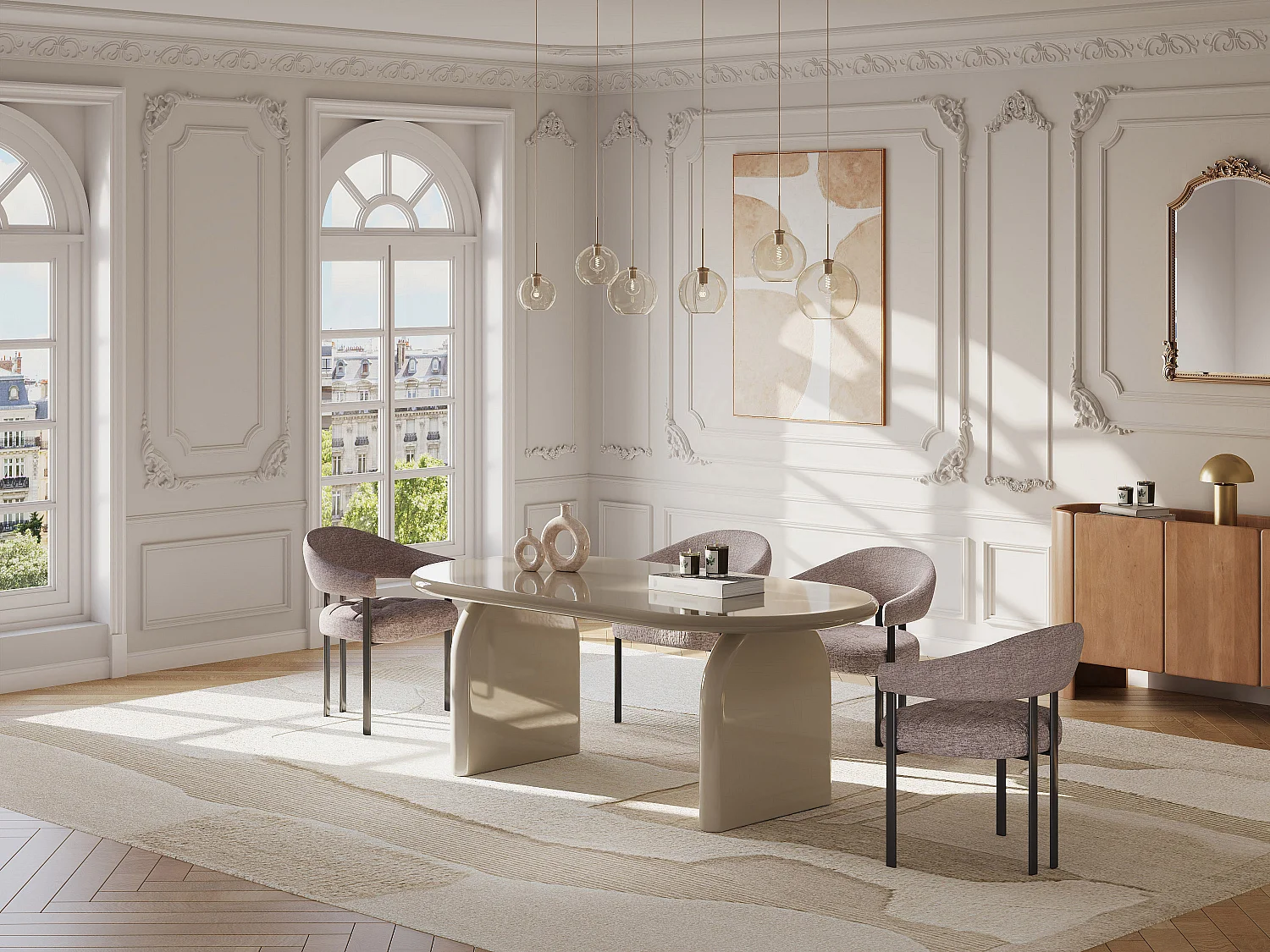 Lot de 2 chaises en tissu texturé et métal noir - Taupe - ALORINA