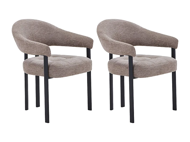Lot de 2 chaises en tissu texturé et métal noir - Taupe - ALORINA