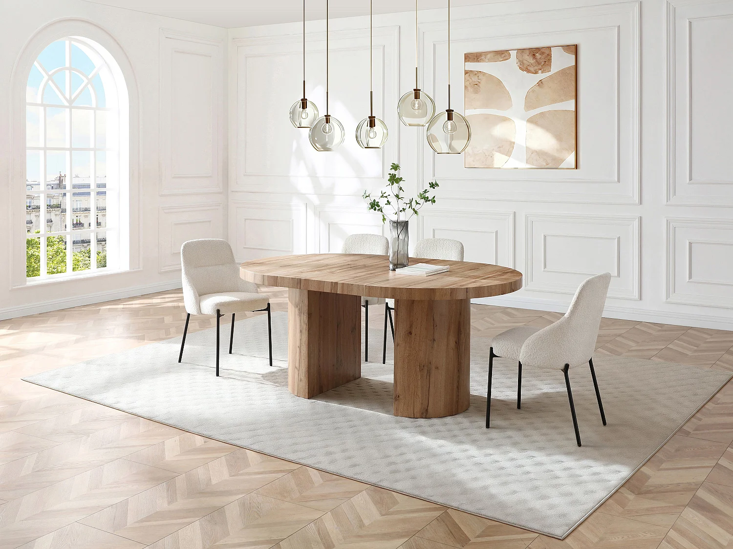 Table à manger extensible 4 à 12 personnes en MDF - Naturel clair - SIDRINA