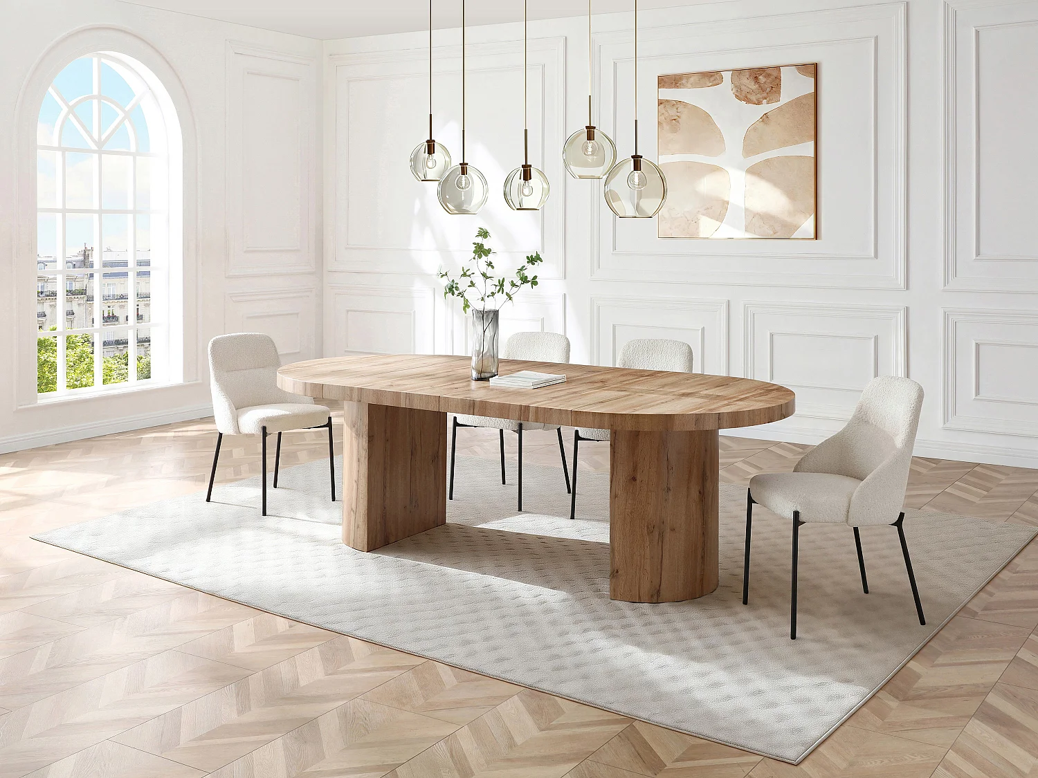 Table à manger extensible 4 à 12 personnes en MDF - Naturel clair - SIDRINA