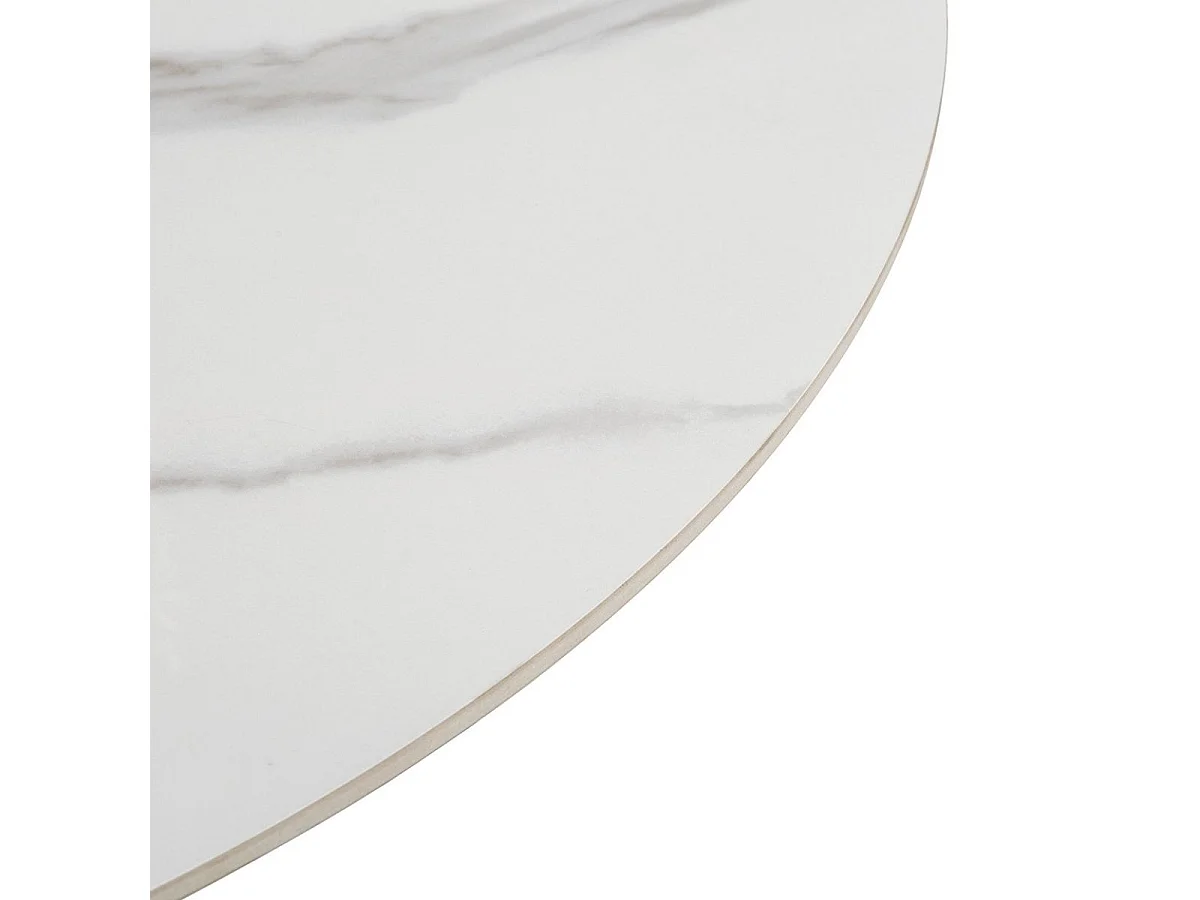 Ensemble de 2 tables basses plateaux céramique imitation marbre blanc pied central en métal - REYLI