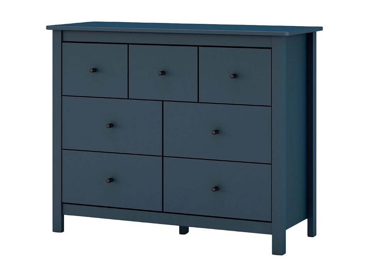 Commode 7 tiroirs en pin massif laqué bleu marine - MYSIA