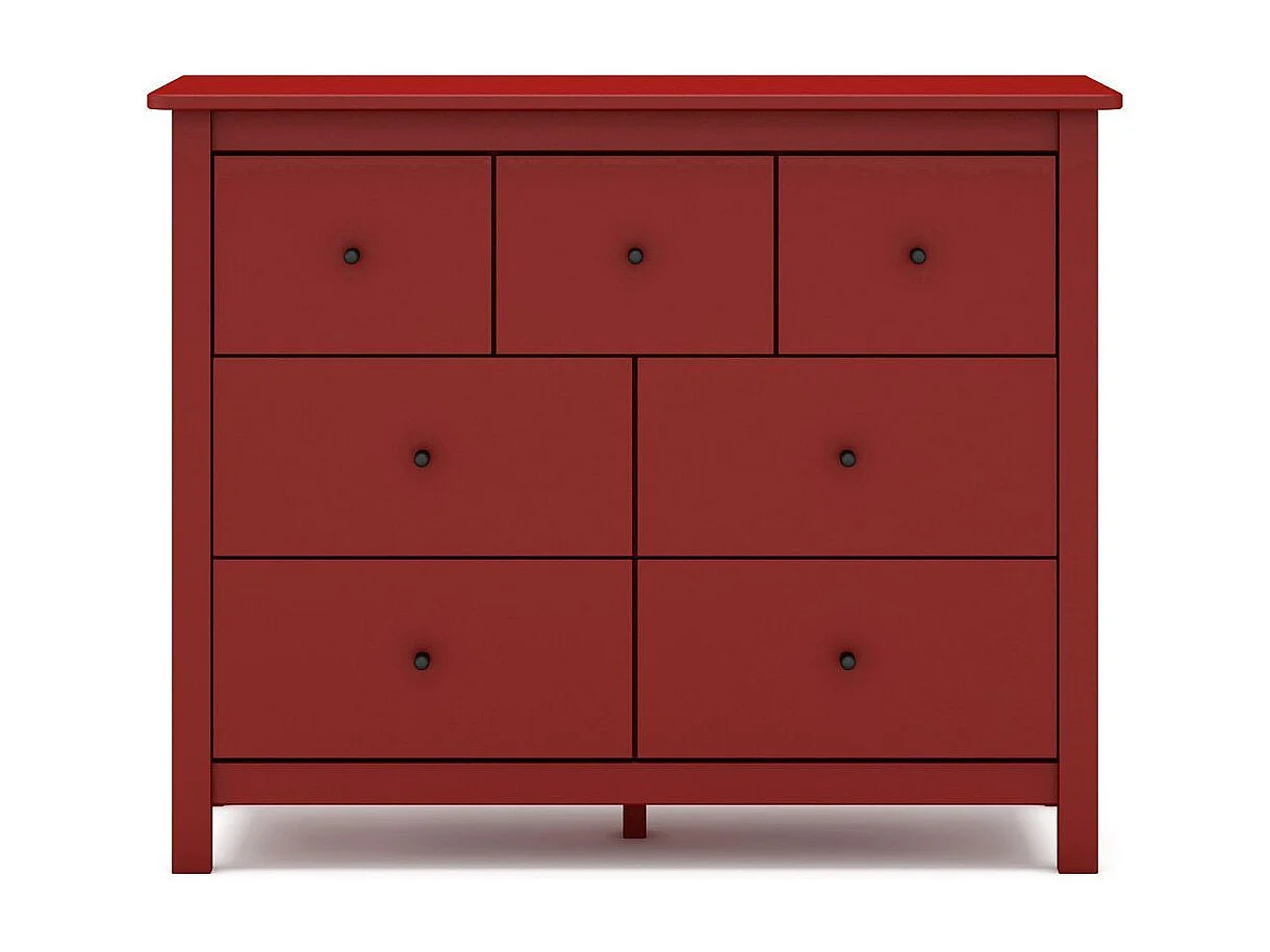 Commode 7 tiroirs en pin massif laqué rouge bordeaux - MYSIA