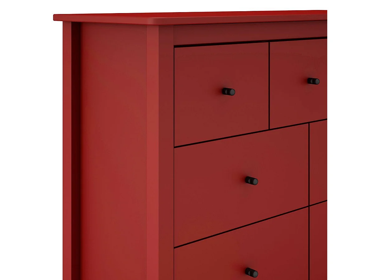 Commode 7 tiroirs en pin massif laqué rouge bordeaux - MYSIA