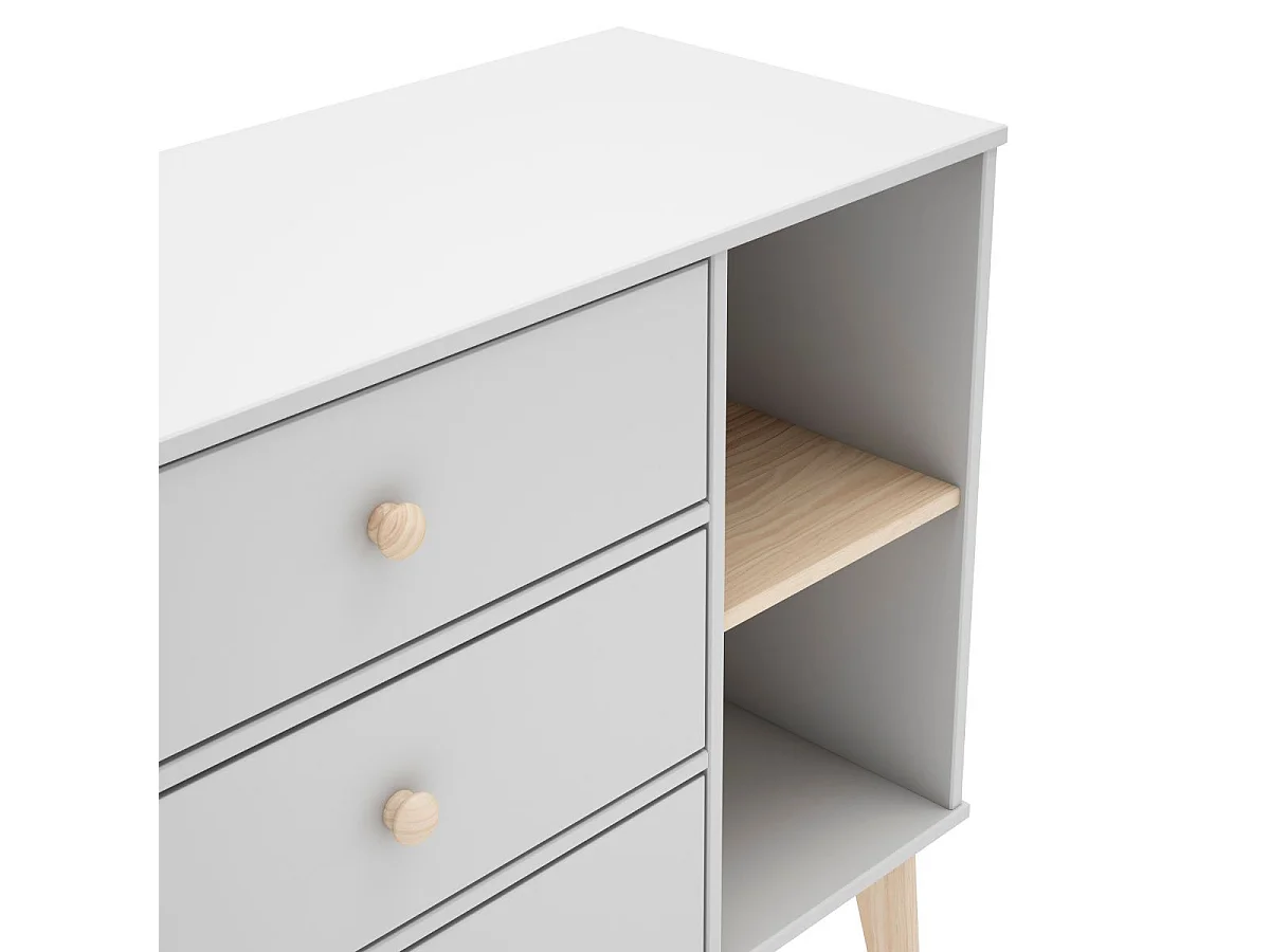 Commode 2 tiroirs et 2 niches en pin massif et MDF laqué blanc et naturel - KAINA