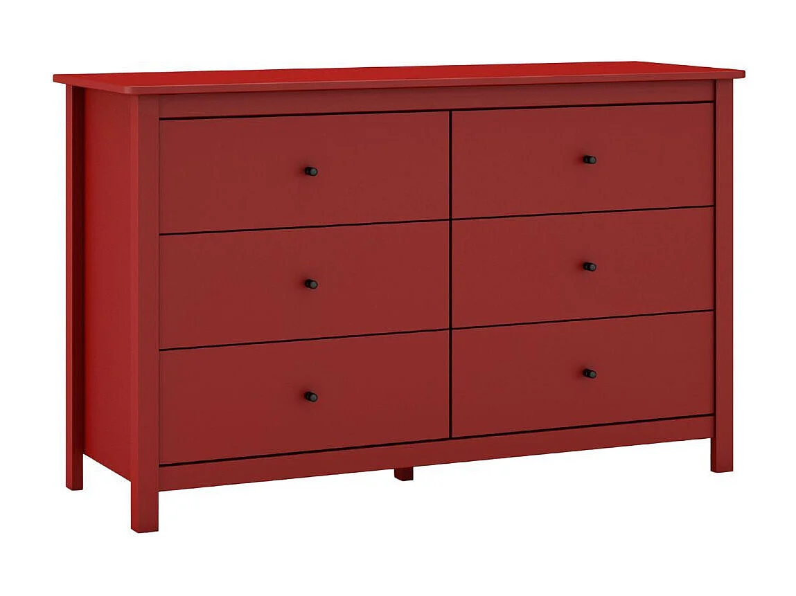 Commode 6 tiroirs en pin massif laqué rouge bordeaux - MYSIA