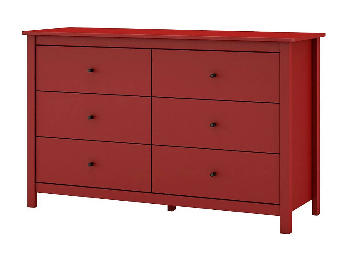 Commode 6 tiroirs en pin massif laqué rouge bordeaux - MYSIA