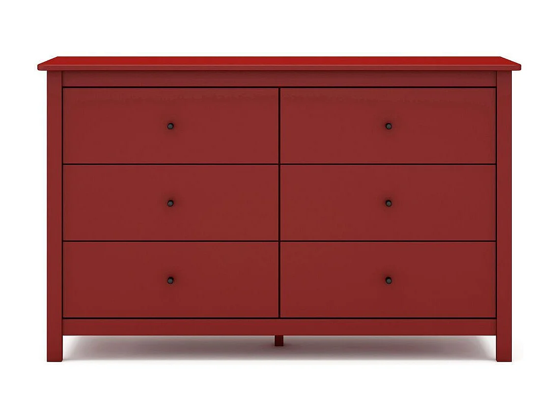 Commode 6 tiroirs en pin massif laqué rouge bordeaux - MYSIA