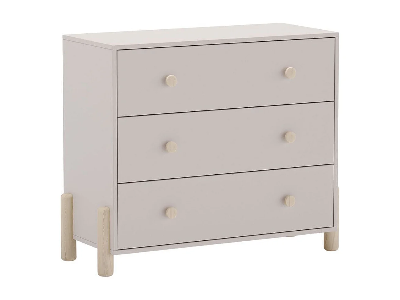 Commode 3 tiroirs en MDF et pin massif laqué crème pieds en pin naturel - ENORA