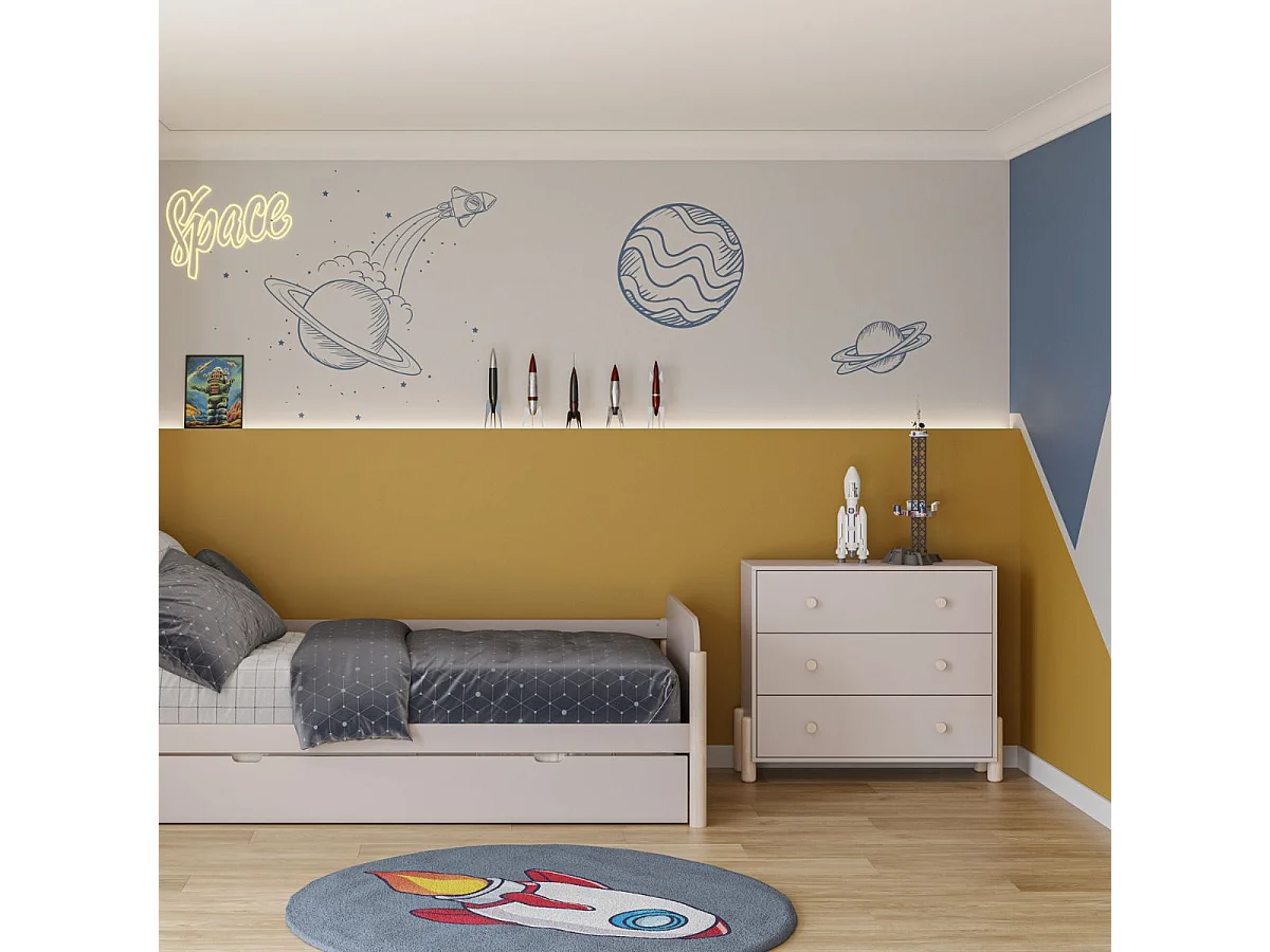 Commode 3 tiroirs en MDF et pin massif laqué crème pieds en pin naturel - ENORA