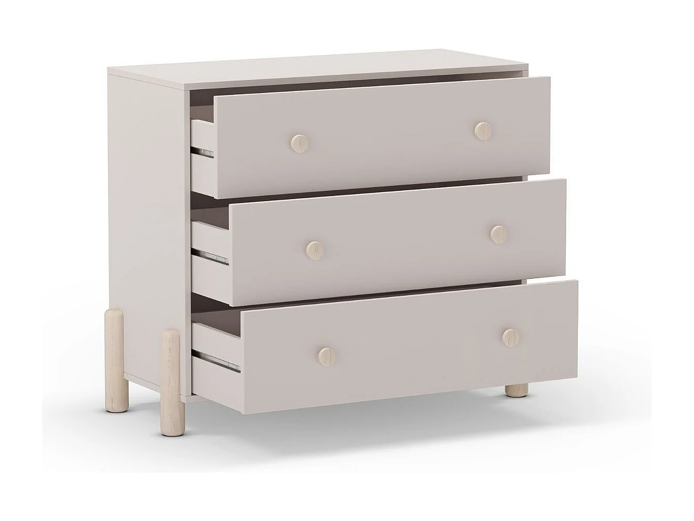 Commode 3 tiroirs en MDF et pin massif laqué crème pieds en pin naturel - ENORA