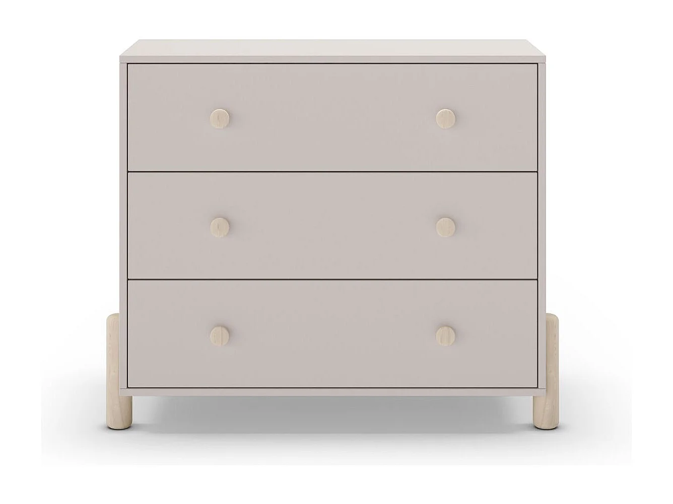 Commode 3 tiroirs en MDF et pin massif laqué crème pieds en pin naturel - ENORA