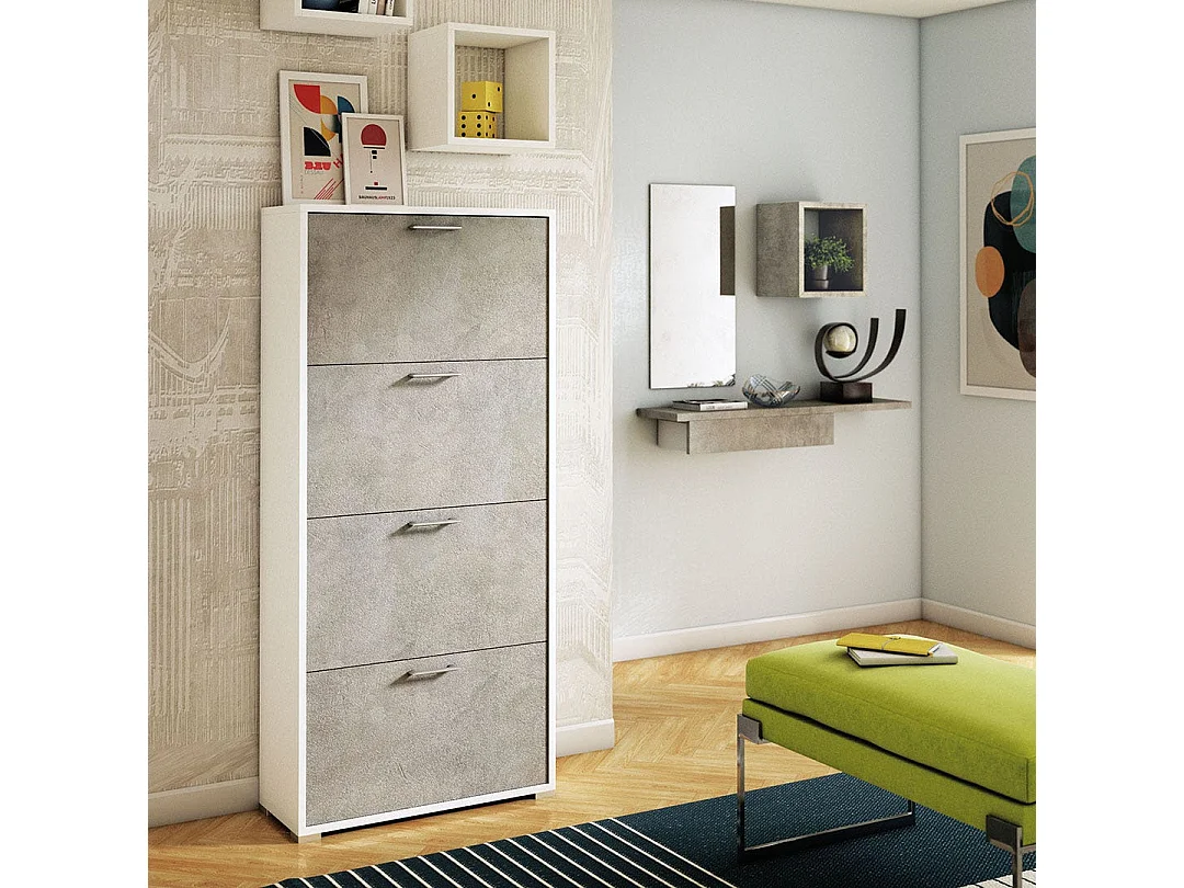 Meuble À Chaussures Blanc Avec 4 Portes Effet Béton