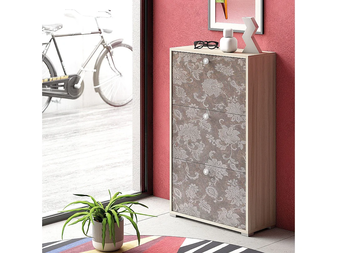 Meuble À Chaussures En Orme Avec 3 Portes Décorées À Double Profondeur