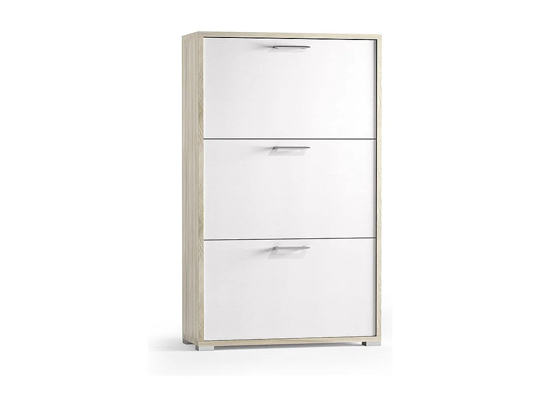 Meuble À Chaussures En Bois Teinté Orme Avec 3 Portes Blanches