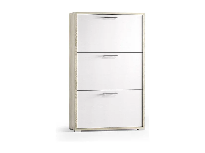 Meuble À Chaussures En Bois Teinté Orme Avec 3 Portes Blanches