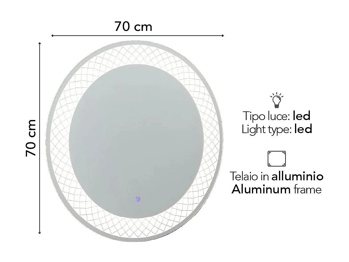 Miroir Rond Avec Décoration Illuminée Par Led 70Cm