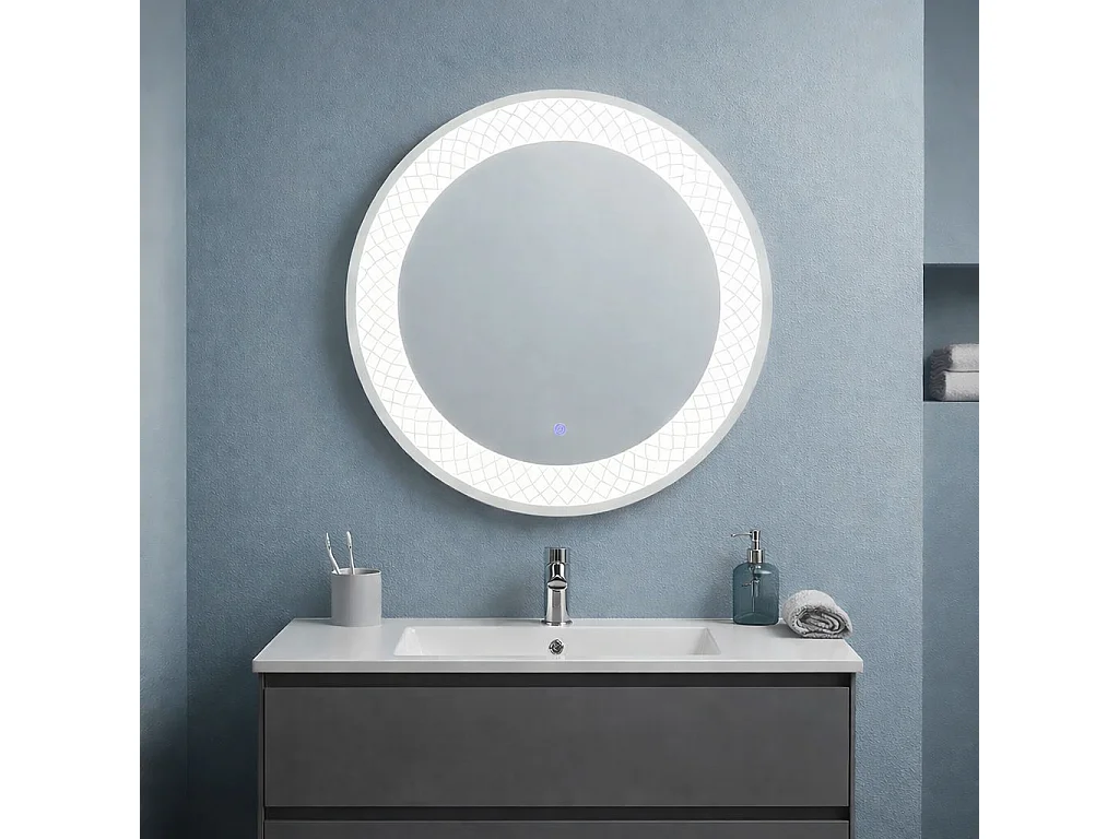 Miroir Rond Avec Décoration Illuminée Par Led 70Cm