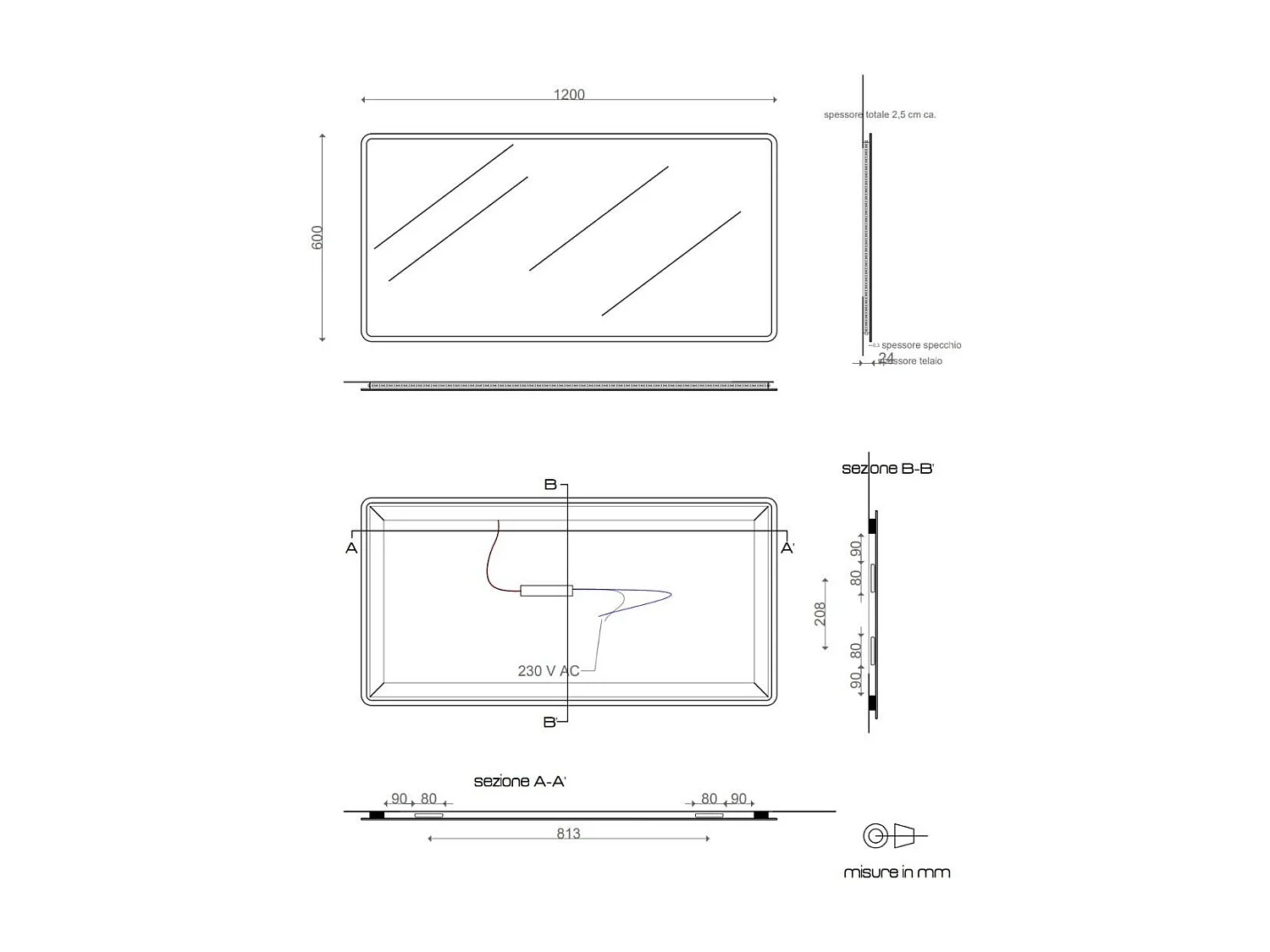 Miroir De Salle De Bain Éclairé Avec Led Angles Arrondis 60 X 120 Cm | Dallas