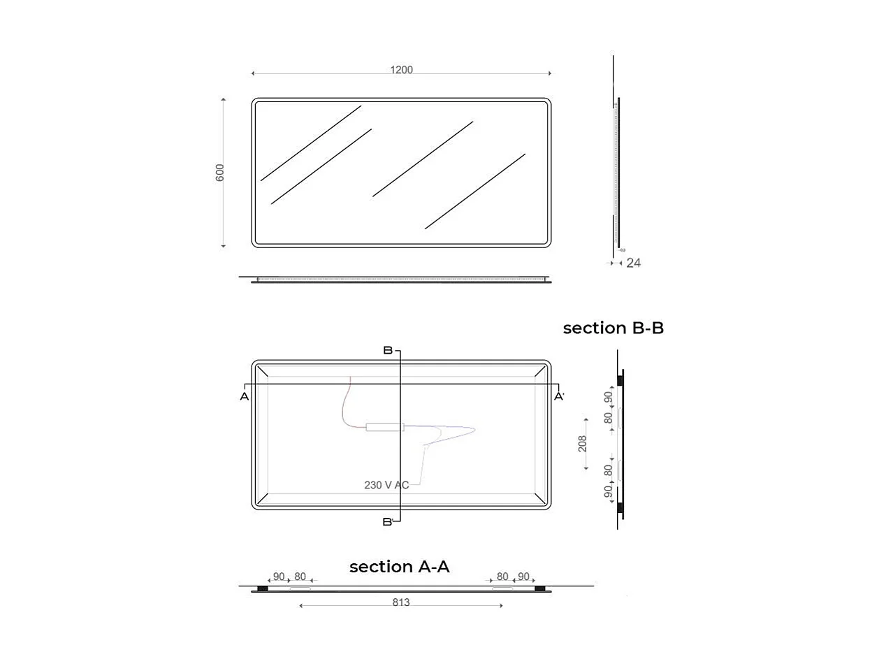 Miroir De Salle De Bain Éclairé Avec Led Angles Arrondis 60 X 120 Cm | Dallas