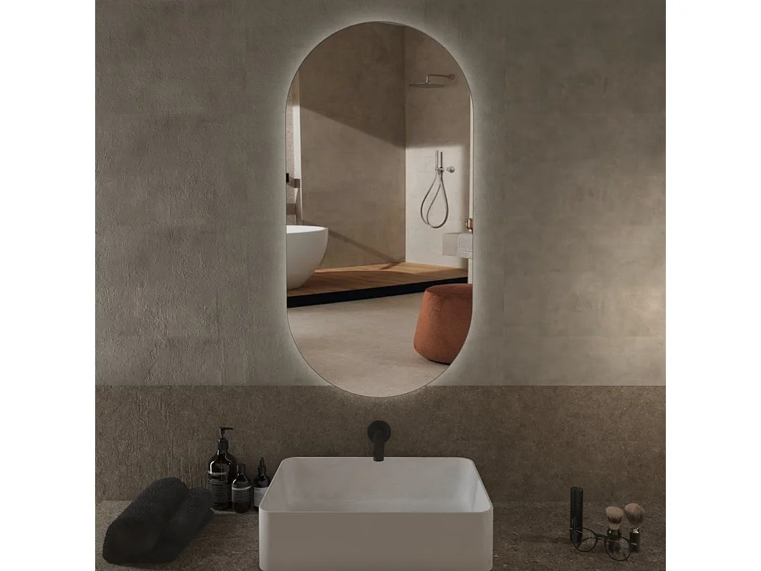 Miroir De Salle De Bain Ovale 50X100 Réversible Rétro-Éclairé À Led