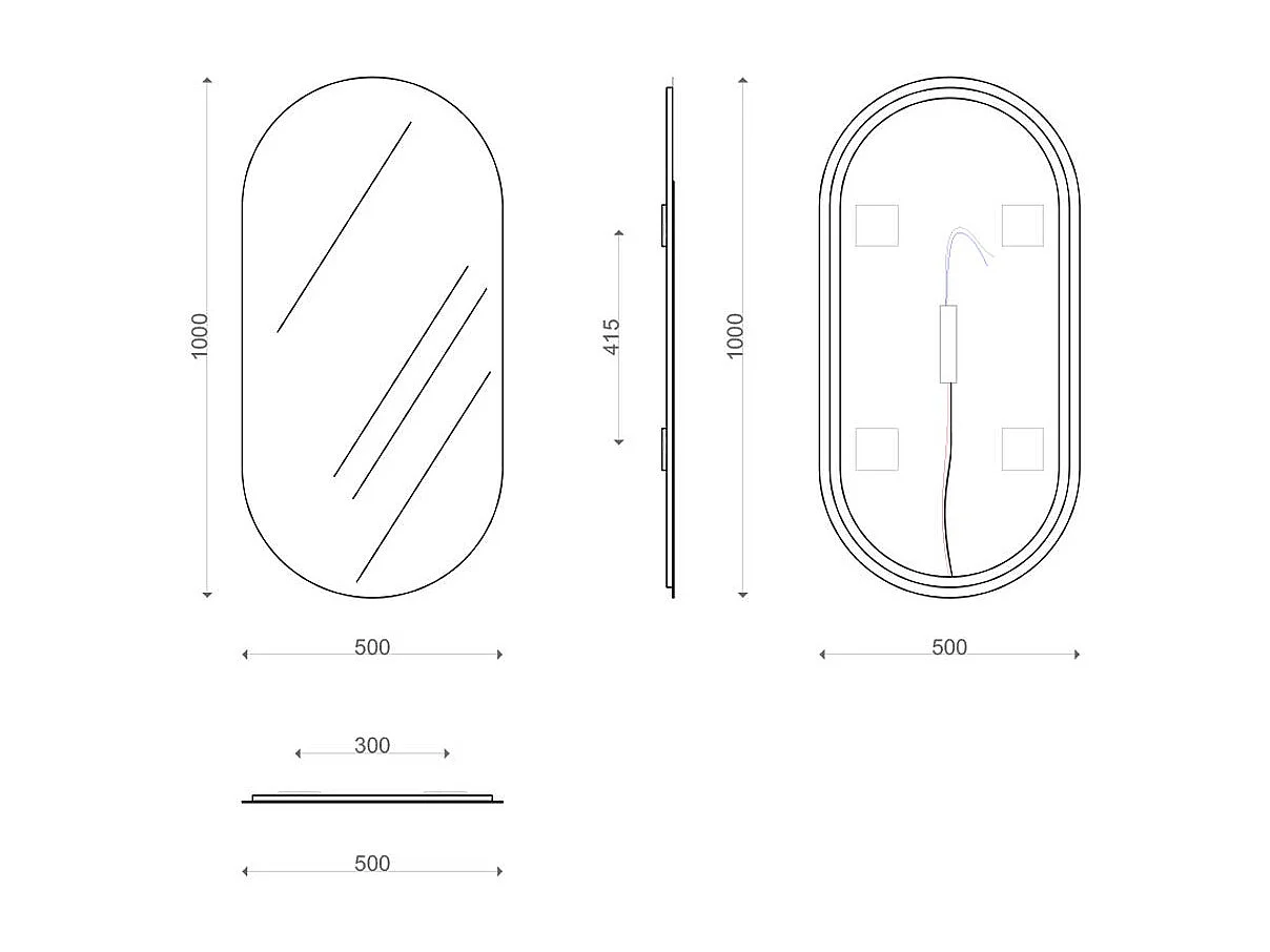 Miroir De Salle De Bain Ovale 50X100 Réversible Rétro-Éclairé À Led