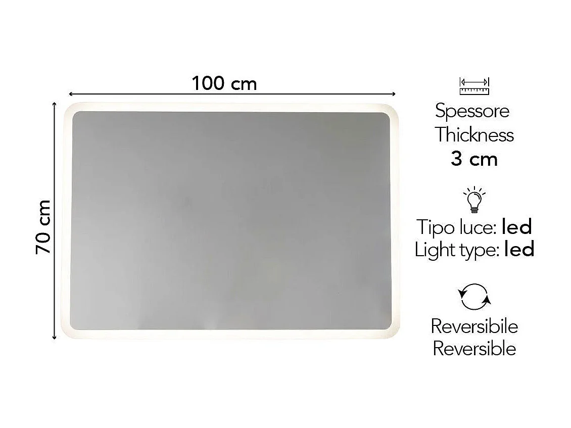 Miroir Avec Bords Sablés Et Éclairage A Led Intégré 100X70 Cm