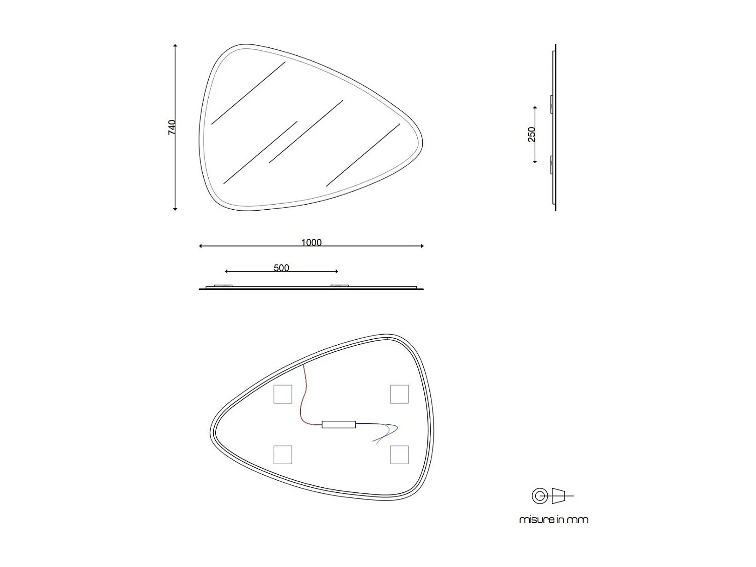 Miroir Réversible Forme De Goutte 100X75 Cm Éclairage Indirect À Led Réversible