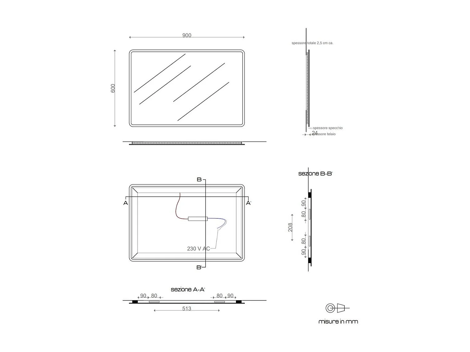 Miroir Rétroéclairé 60 X 90 Cm Angles Arrondis | Dallas